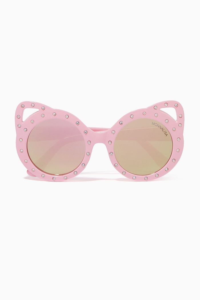 

Round Cat-eye Sunglasses with Rhinestones, Pink