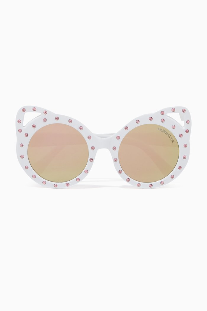 

Round Cat-eye Sunglasses with Rhinestones, White