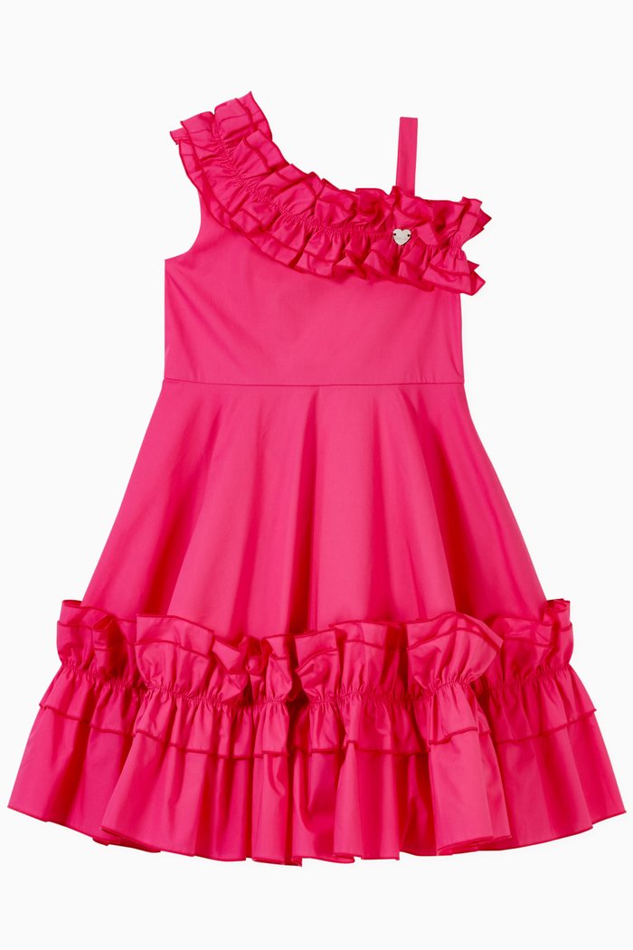 

Ruffled One-Shoulder Dress in Cotton Poplin, Pink