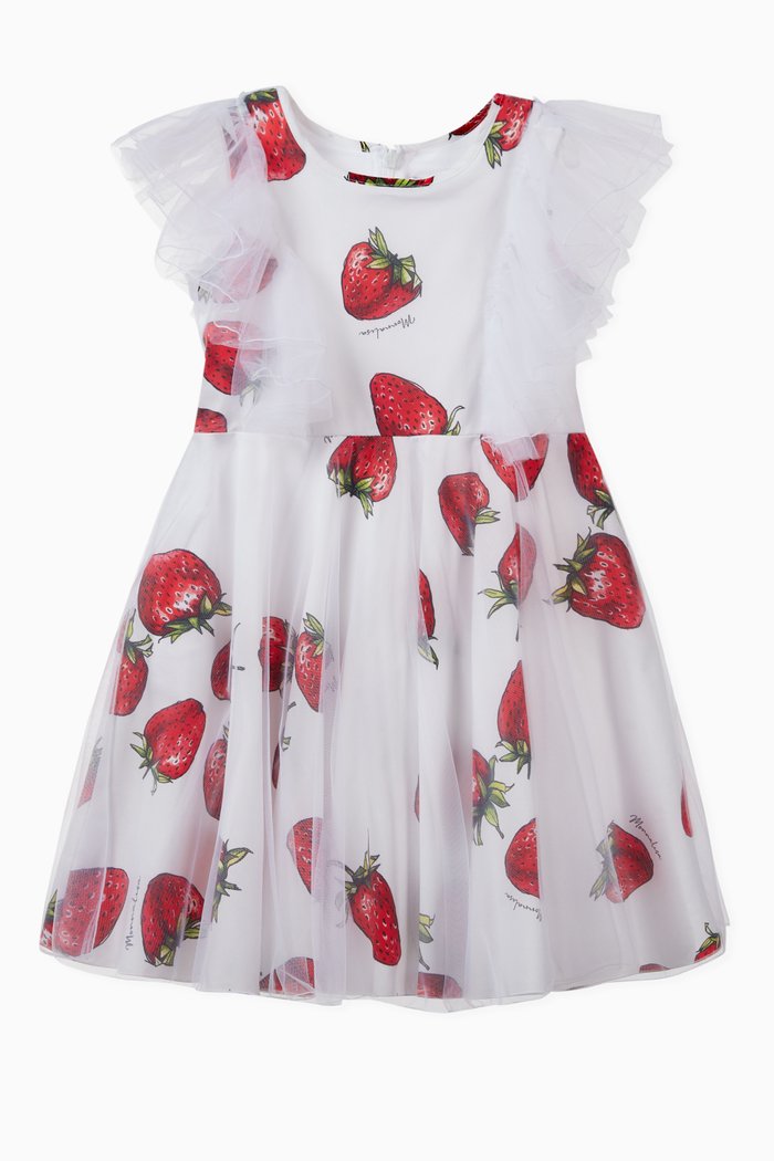 

Printed Poplin Tulle Dress, White