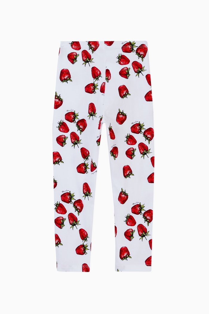

Strawberry Print Leggings in Stretch Cotton, White