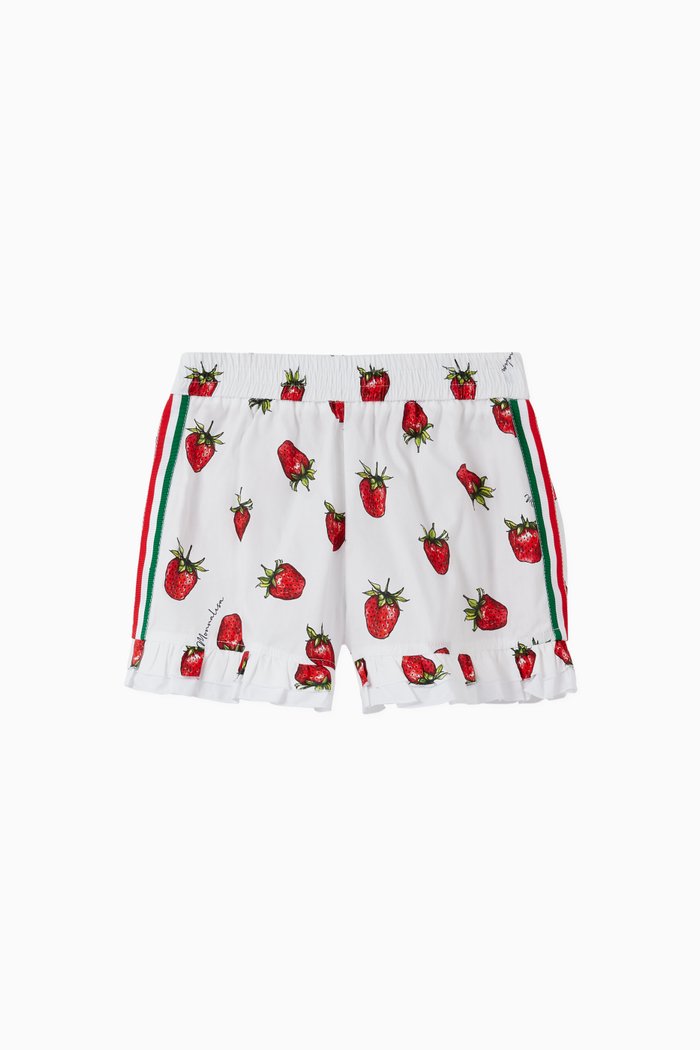 

Strawberries Ruffle Shorts in Cotton, White