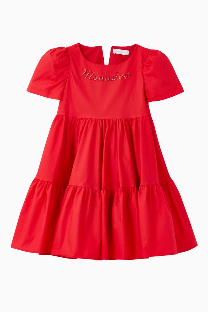 

Tiered Logo Dress in Cotton, Red