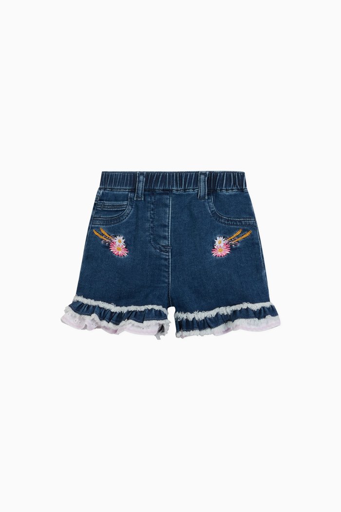 

Embroidered Logo Denim Shorts, Blue