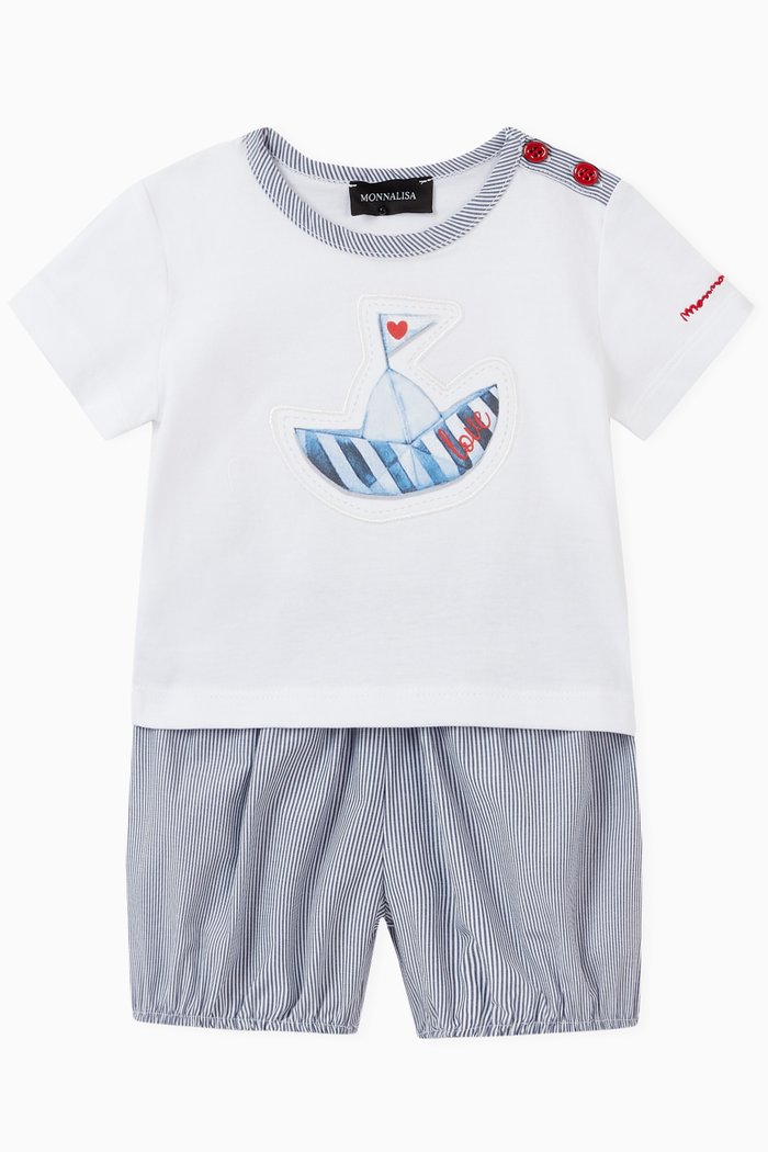 

Boat Print Newborn Baby Set, Set of Two, White