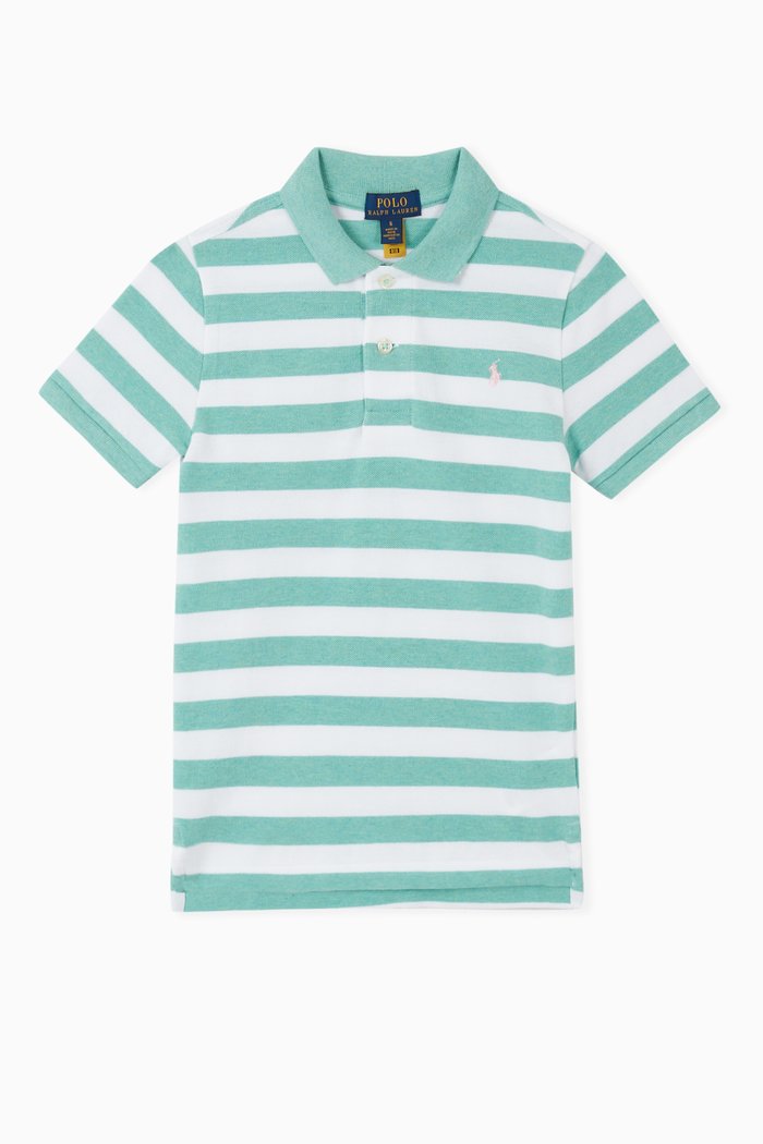 

Striped Polo Shirt in Cotton Mesh, Green