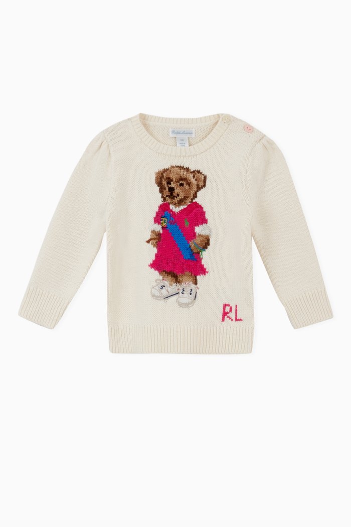

Polo Bear Knitted Sweater in Cotton, Neutral