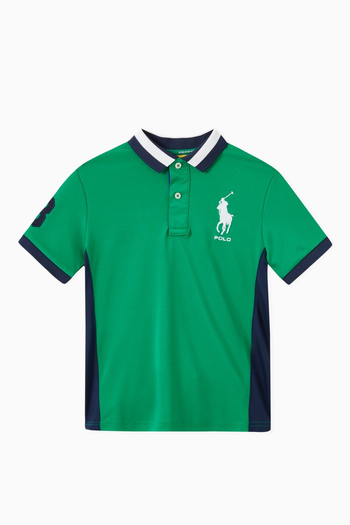 

Contrast Polo T-shirt in Cotton Mesh, Green