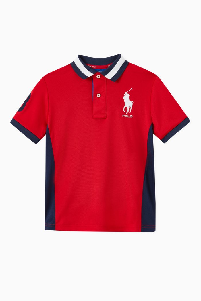 

Contrast Polo T-shirt in Cotton Mesh, Red