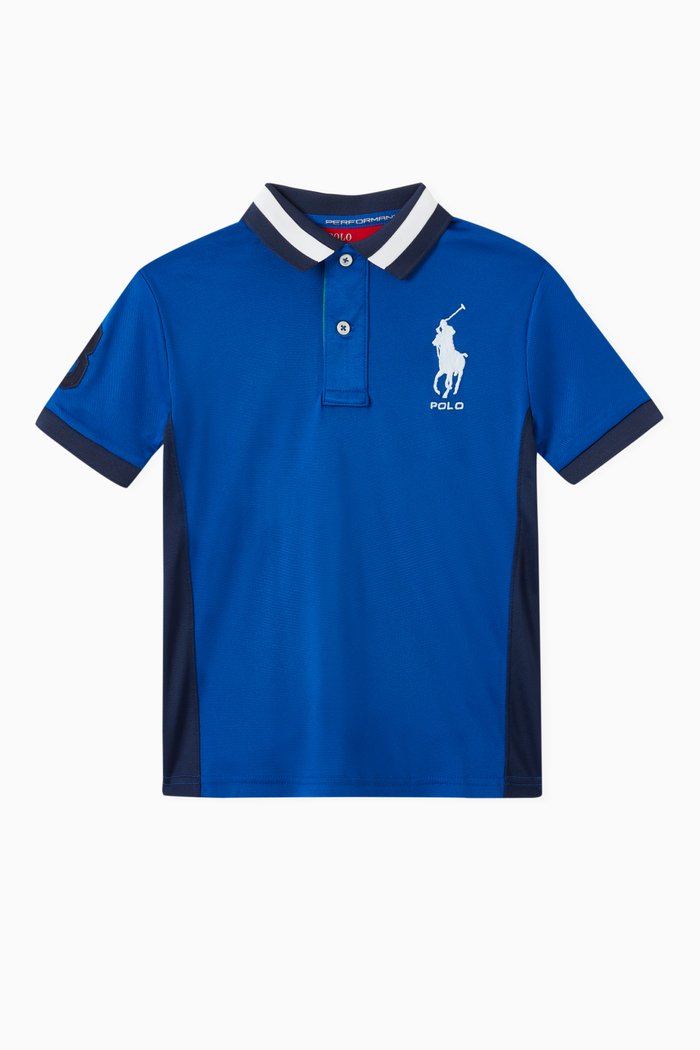

Contrast Polo T-shirt in Cotton Mesh, Blue