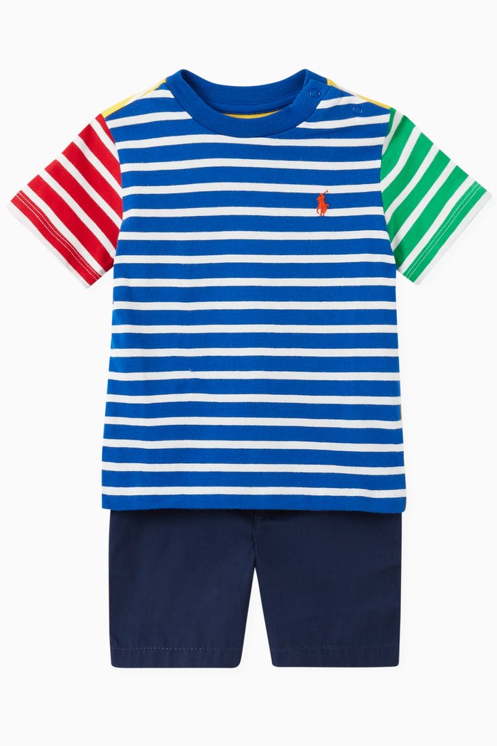 

Stripes T-shirt & Shorts Set in Cotton, Blue