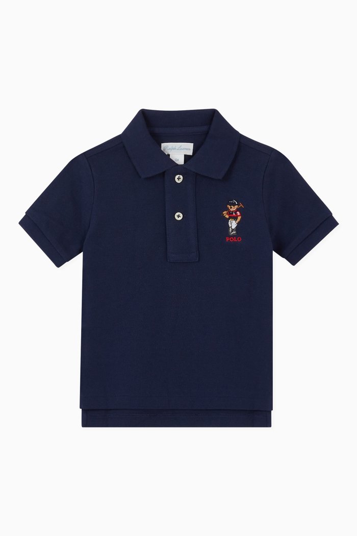 

Bear Logo Polo in Cotton, Blue