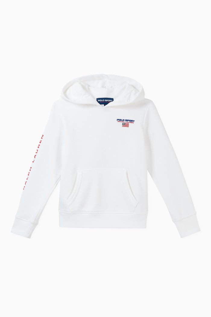 

Sports Logo Hoodie in Fleece Knit, White