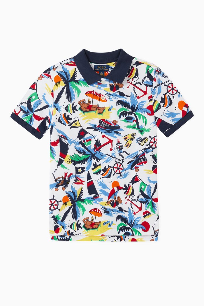 

Printed Logo Polo T-shirt in Cotton, Multicolour
