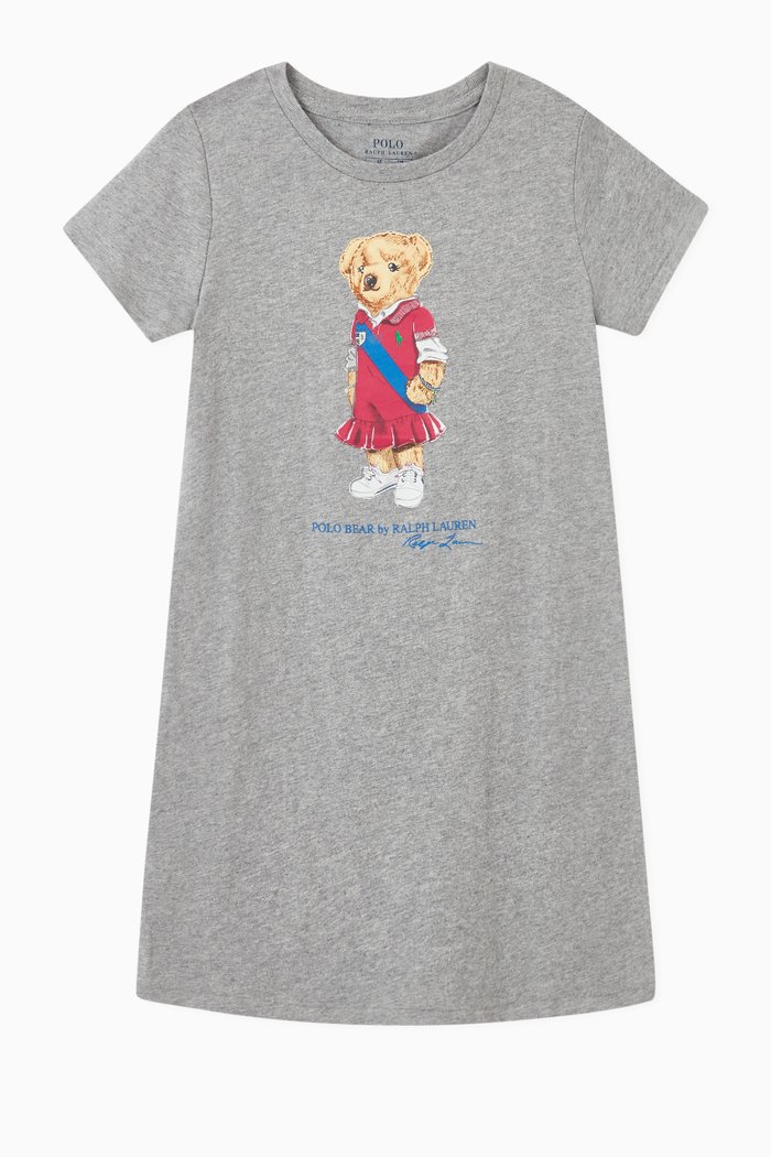 Bear Jersey T-Shirt Dress, Grey