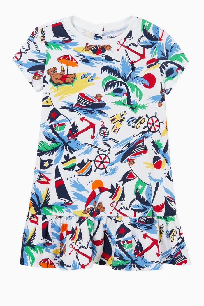 

Vacation-Print Jersey Dress in Cotton, Multicolour