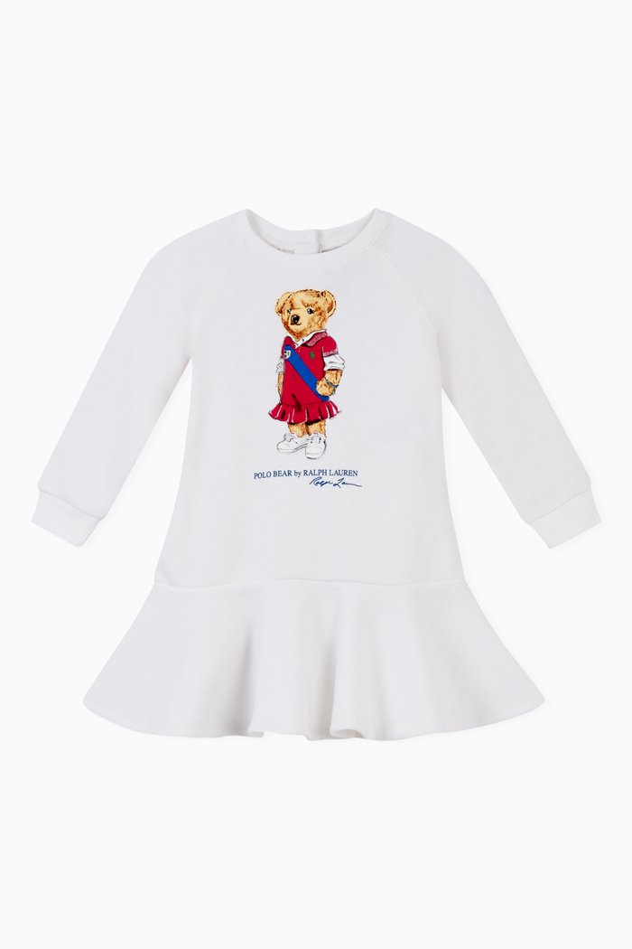 

Bear Graphic Dress in Knit Fleece, White