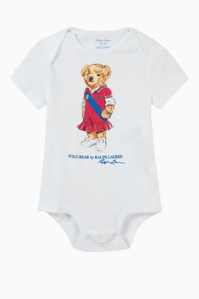 

Polo Bear Print Bodysuit in Cotton, White