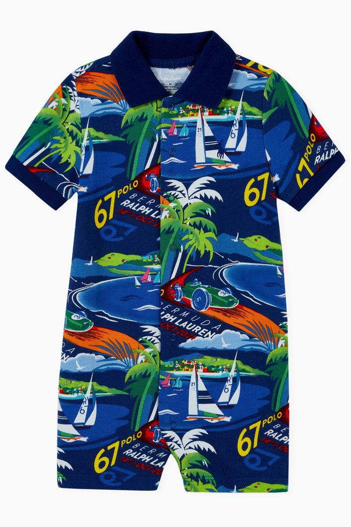 

Printed Romper in Cotton, Blue