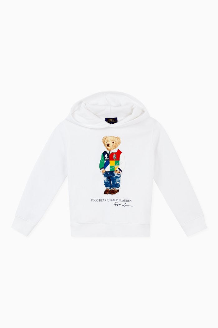 

Bear Graphic Hoodie in Cotton, White