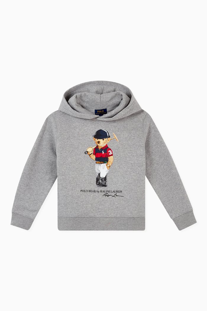 

Bear Graphic Hoodie in Cotton, Grey