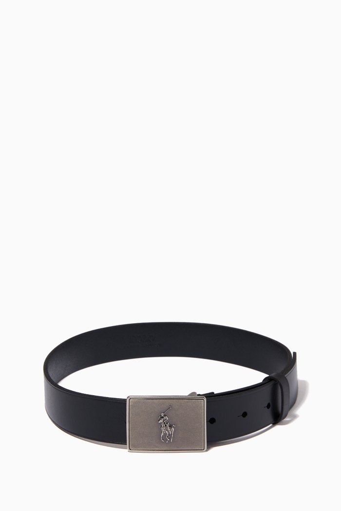 

Polo Logo Belt in Leather, Black