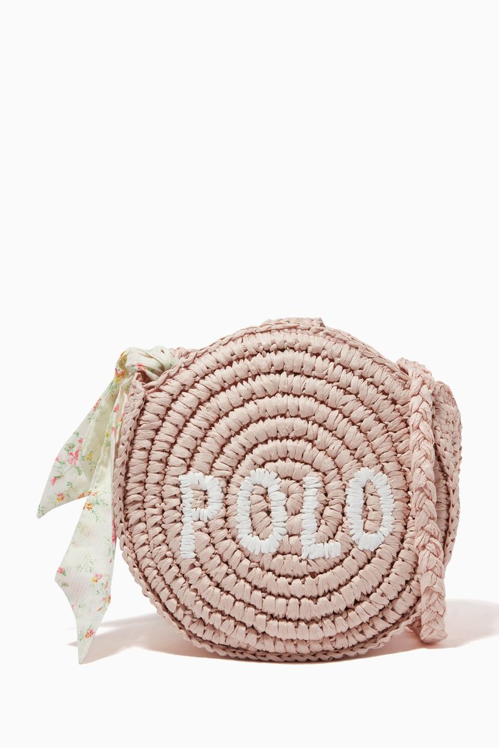 

Logo Raffia Crossbody Bag, Pink