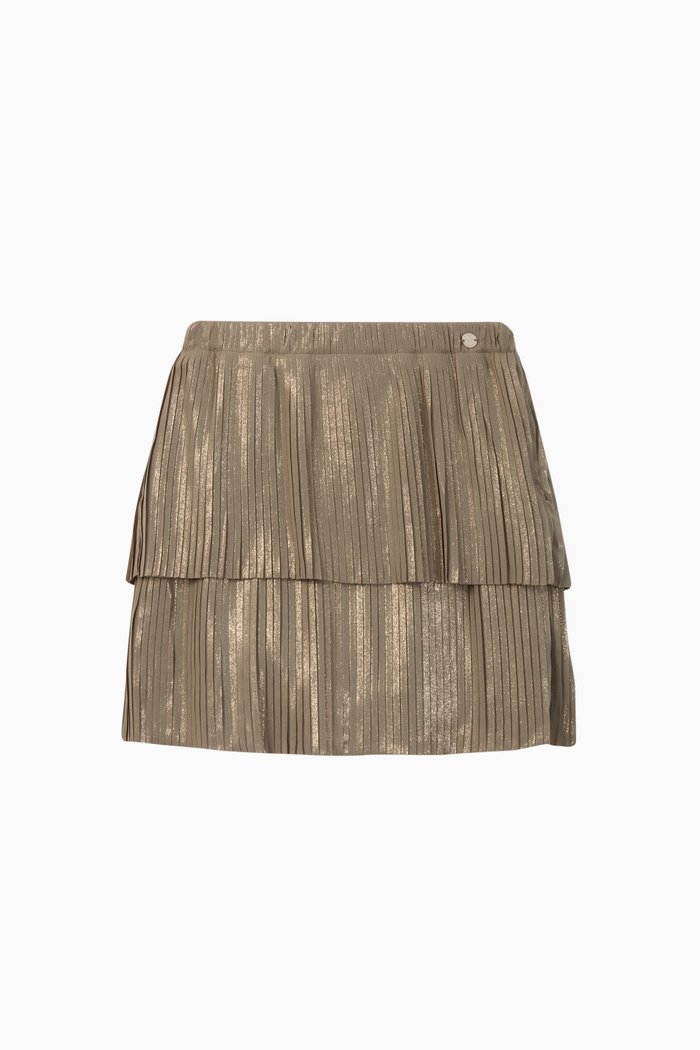 

Tiered & Pleated Metallic Skirt, Silver