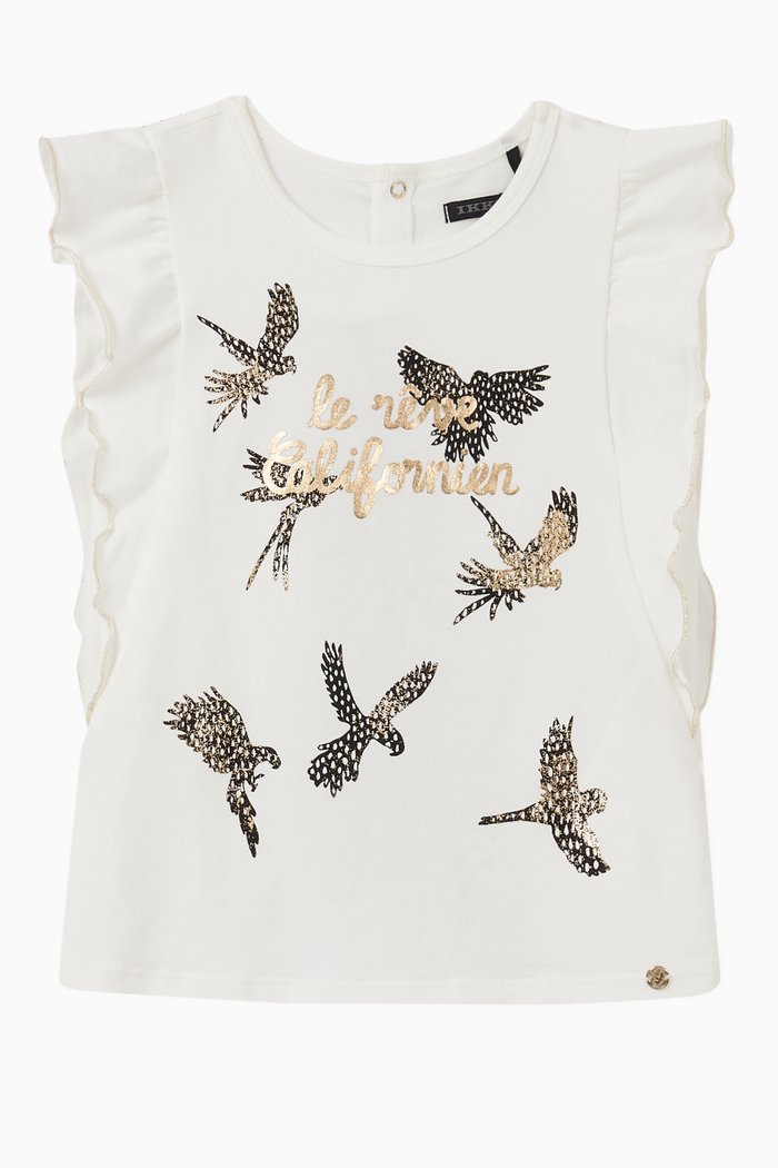 

Silver Parrots Printed T-shirt in Cotton, White