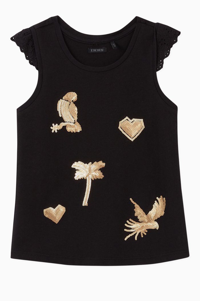

Jungle Sequins Embellishment T-shirt in Cotton, Black
