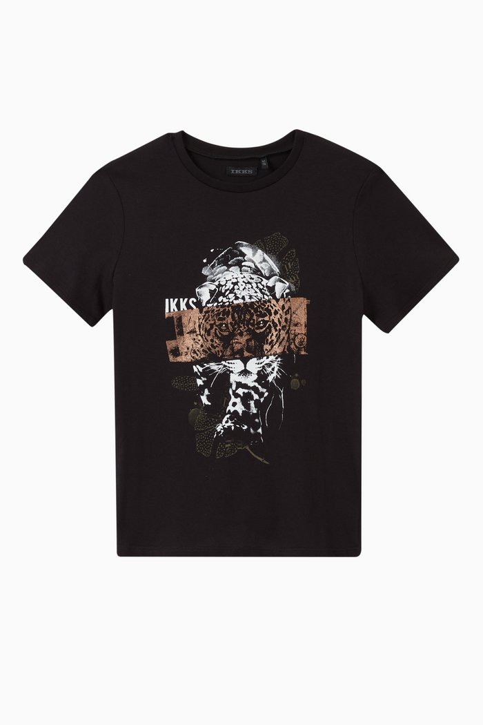 

Leopard Print T-shirt in Cotton, Black