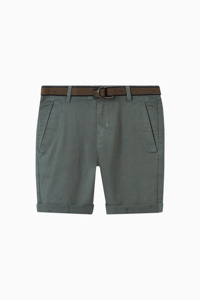 

Textured Belted Shorts, Green