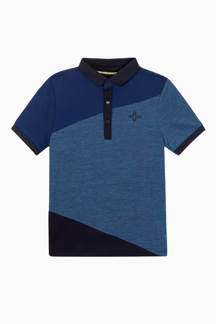

Colour Blocked Cotton Polo Shirt, Blue