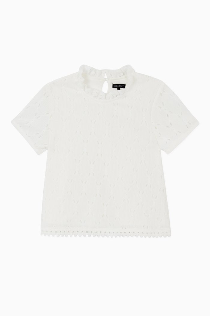 

Ruffled Lace T-shirt in Cotton, White