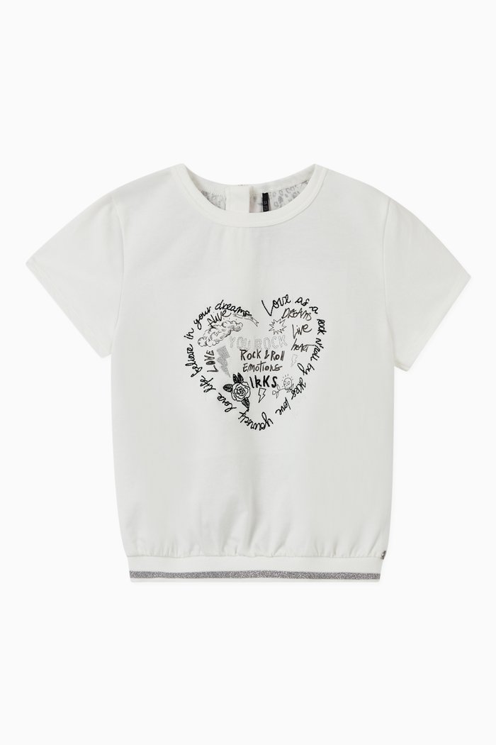 

Mixed Fabric Printed T-shirt, White