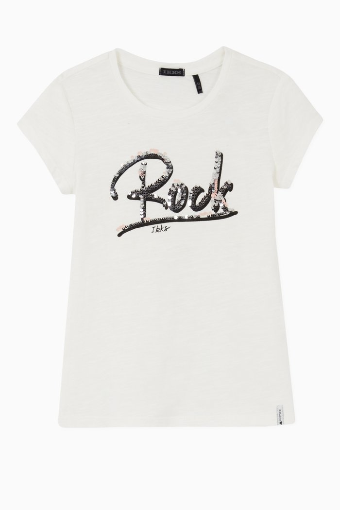 

Reversible Sequins Slogan T-shirt in Cotton, White