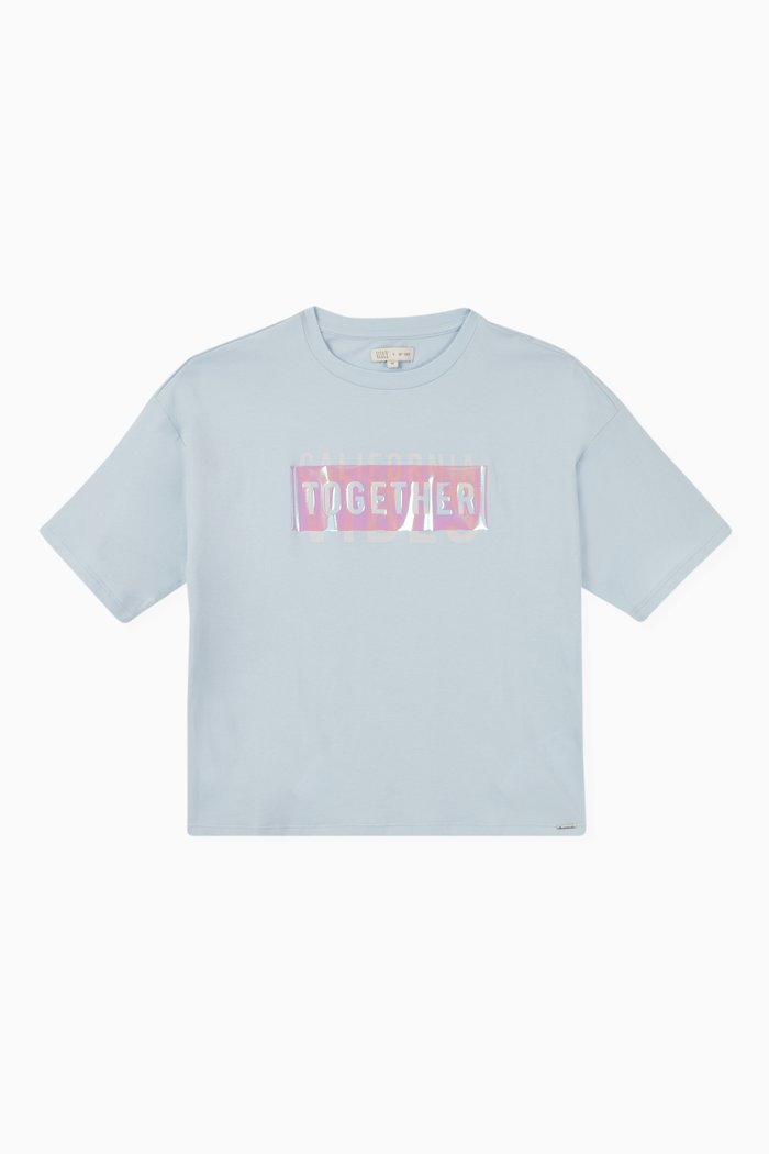 

Iridescent Effect Slogan T-shirt in Cotton, Blue