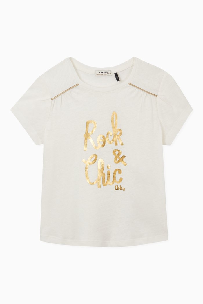 

Gold Slogan T-shirt in Linen & Cotton, White