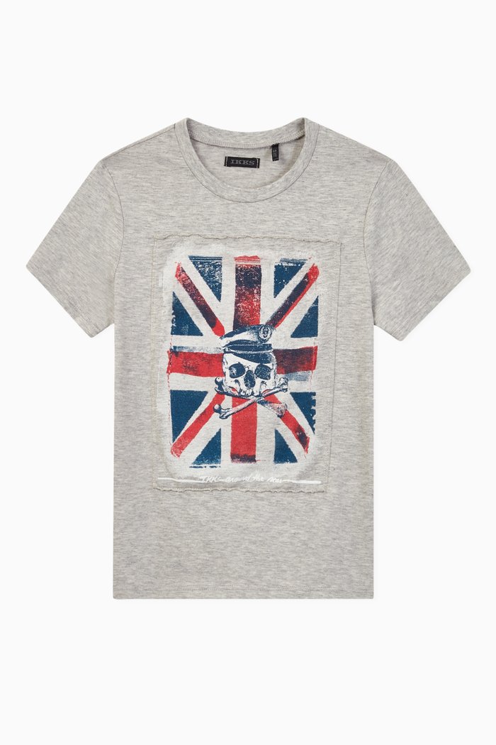 Flag Print Jersey T-shirt, Grey