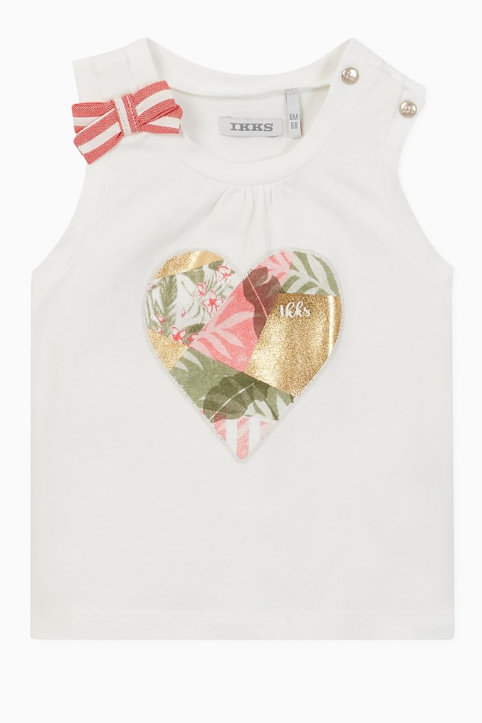 

Heart Print Cotton Sleeveless T-shirt, White