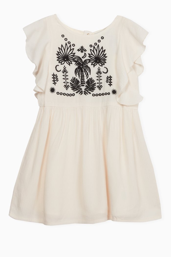 

Black Palm Tree Embroidery Dress, Neutral