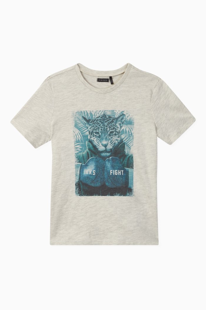 

Putty Marl Leopard Boxer Graphic T-shirt, Grey