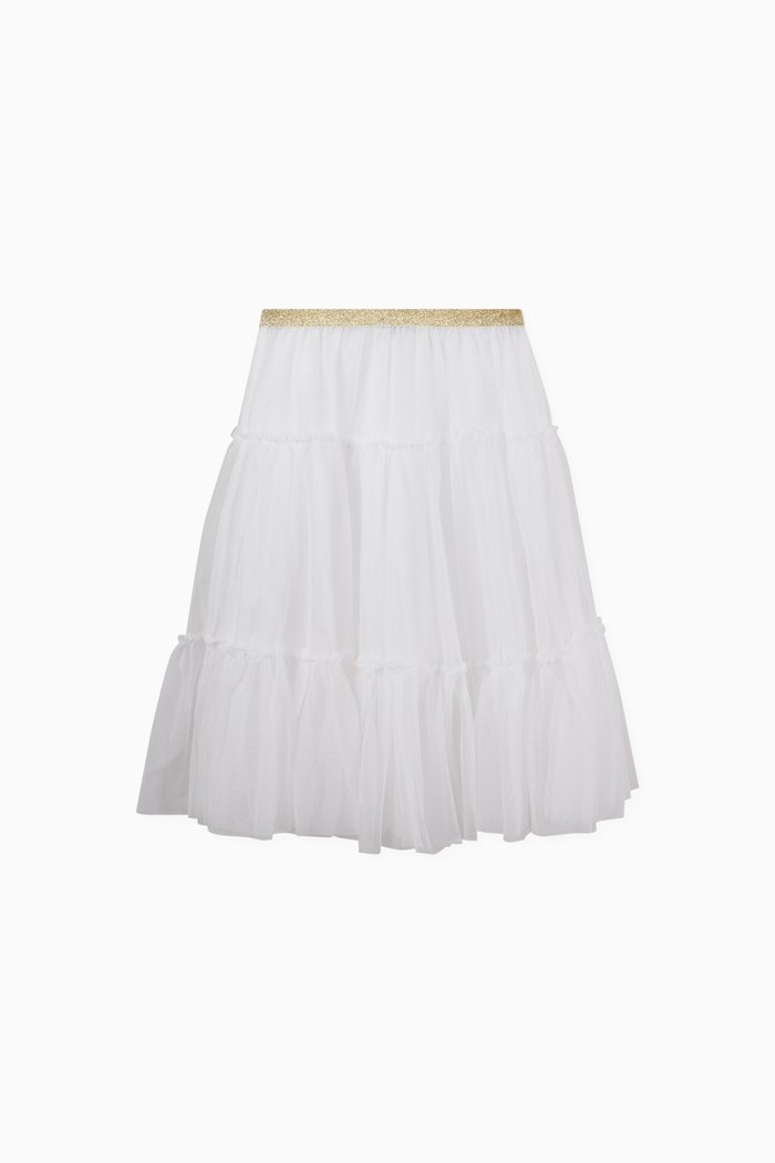 

Tiered Midi Skirt in Tulle, White