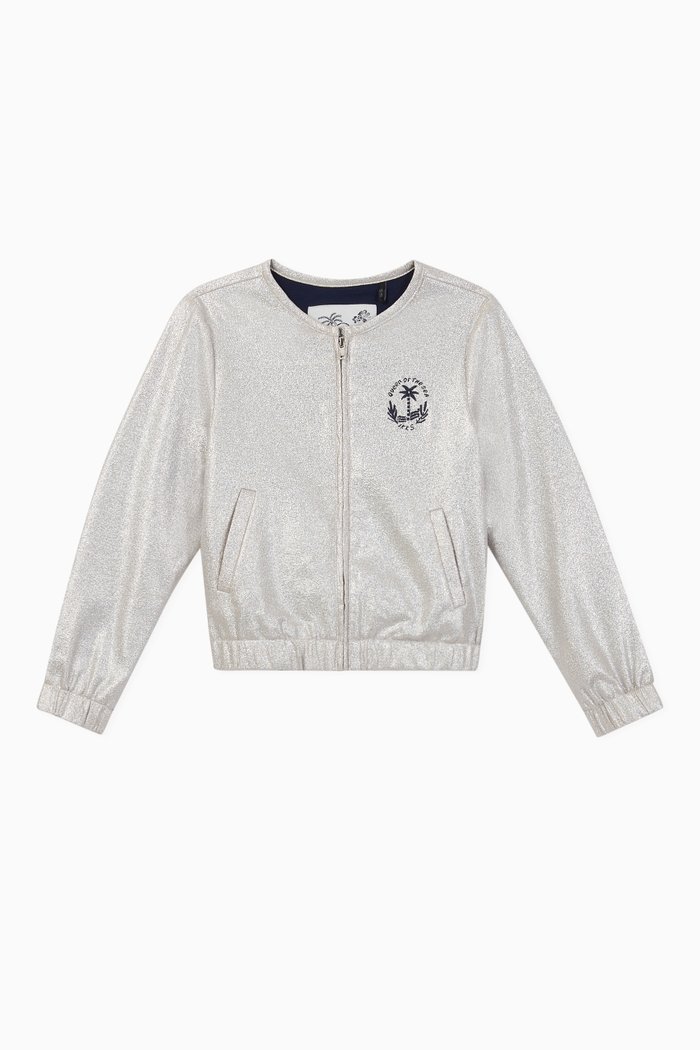 

Embroidered Chest Cardigan, Silver