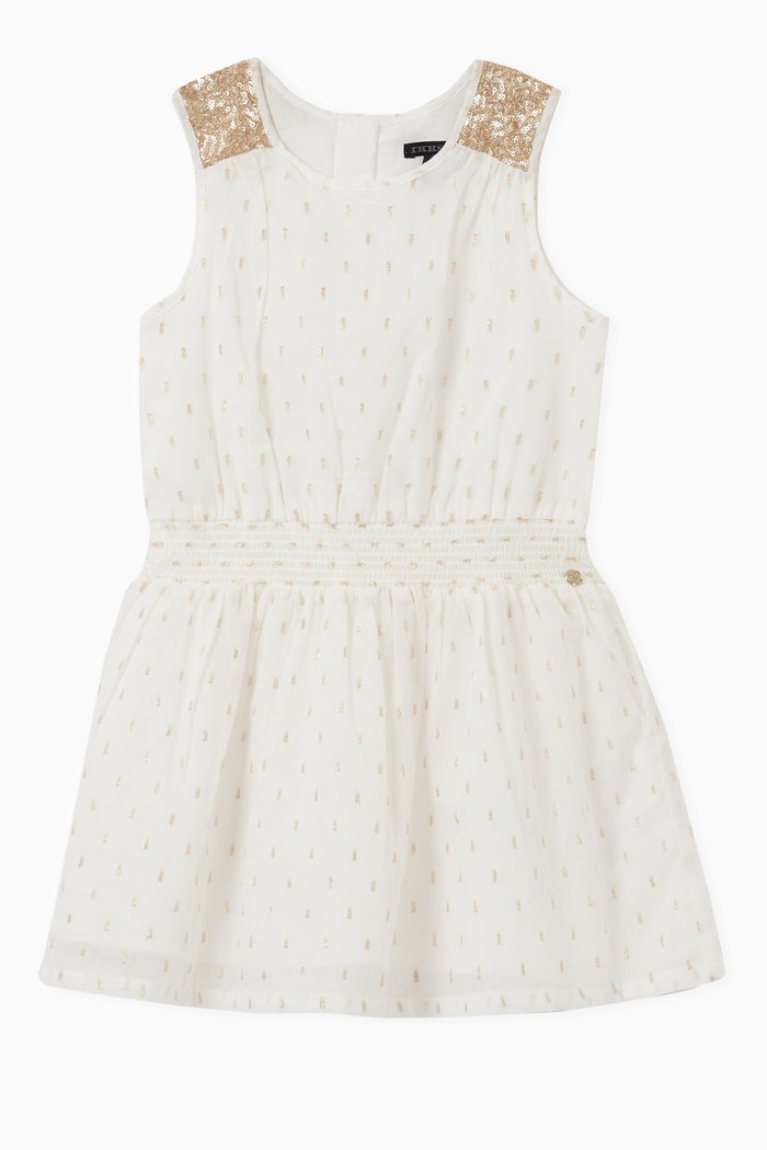 Printed Sequins Dress in Cotton, White