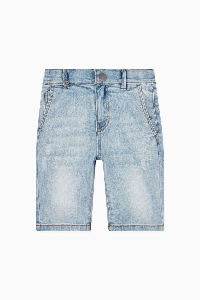 Bleached Denim Shorts, Blue