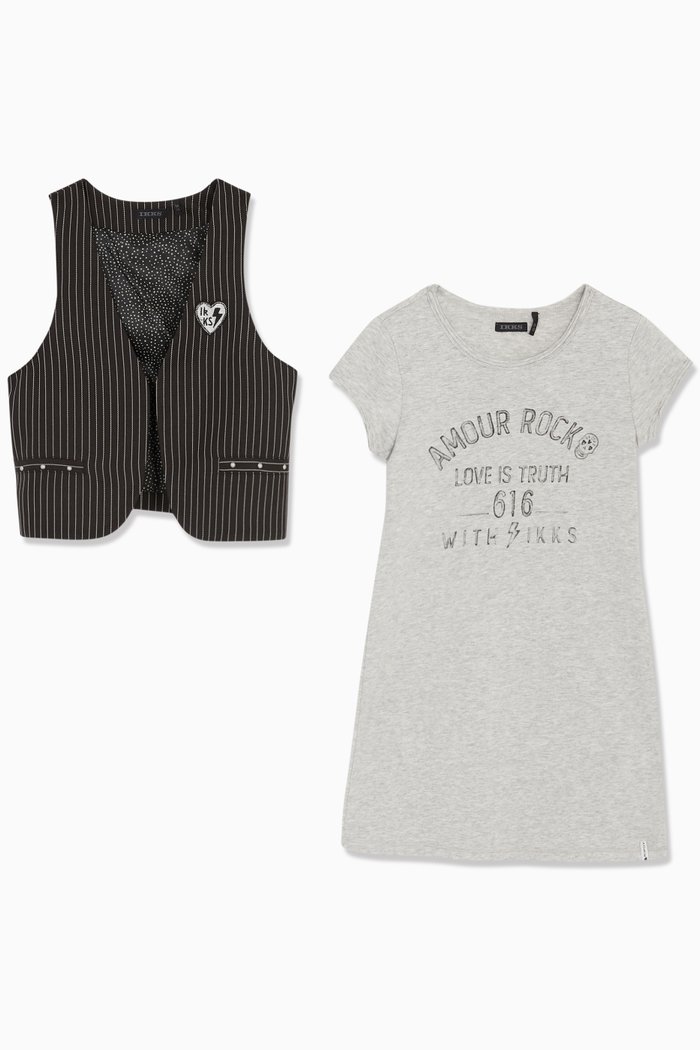 

2-In-1 Dress & Striped Waistcoat, Grey