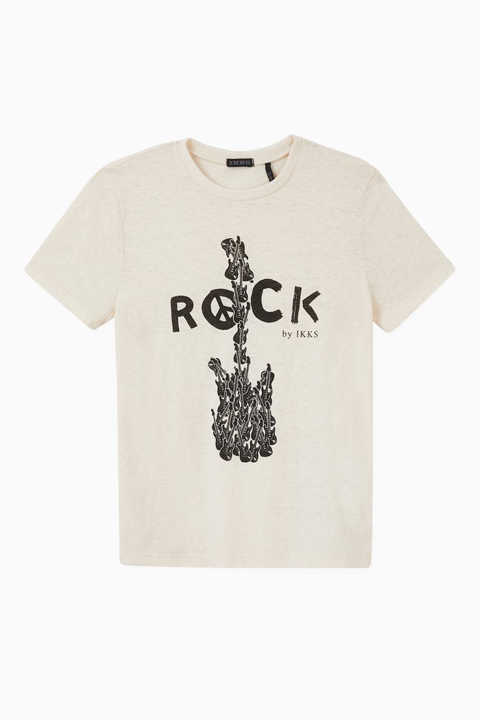 

Black Guitar Print Ecru T-shirt, Neutral