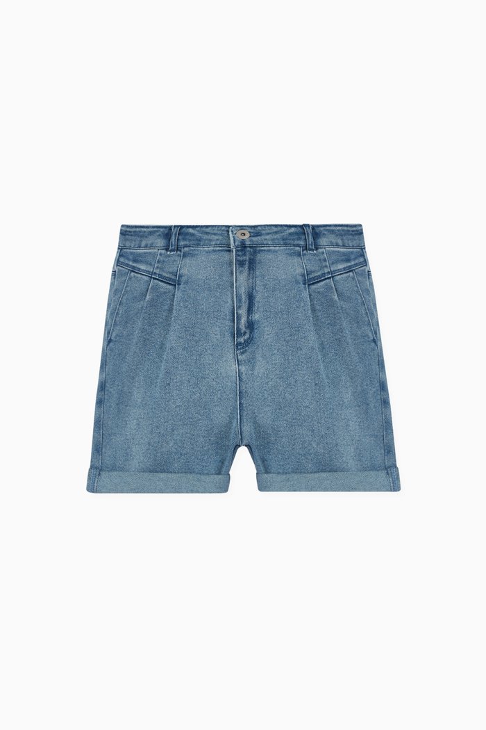 

Turned-Up Denim Mom Shorts, Blue