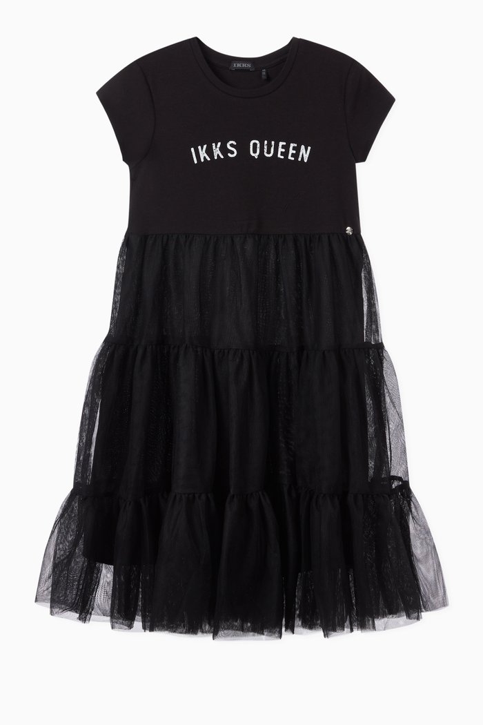 

IKKS Queen Jersey & Tulle Maxi Dress, Black